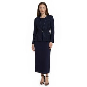 R&M Richards Maxi Dress Jacket Set Women's Size 8P Petite Navy Glitter Evening